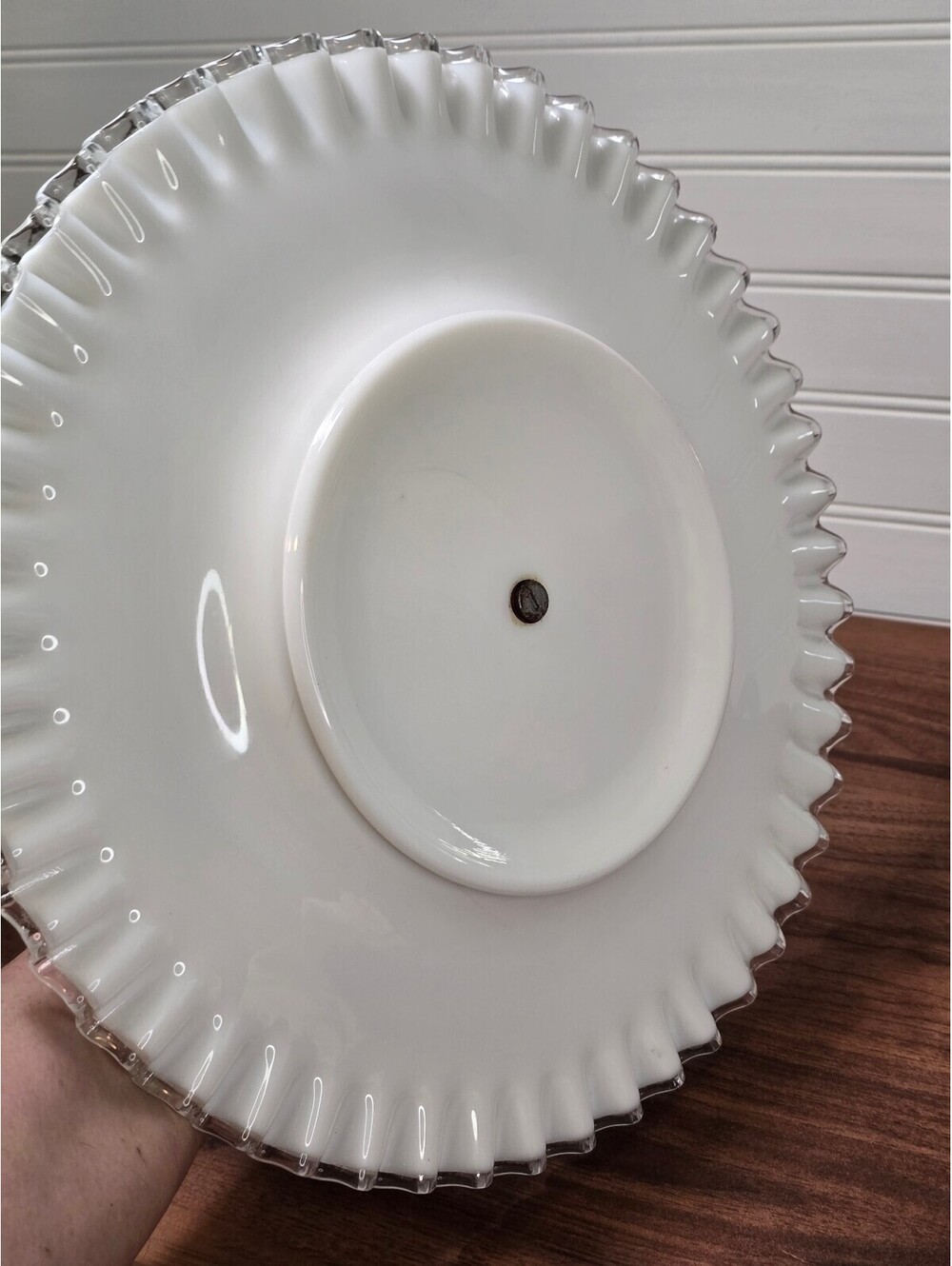 Vintage Fenton Silver Crest Milk Glass Handled Tidbit Platter Ruffled Tray - Picture 3 of 6